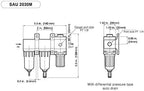 PneumaticPlus SAU2030M-N02G Mini Three Stage Air Drying System, 1/4" NPT - Particulate Air Filter, Coalescing Filter, Air Pressure Regulator Combo - Poly Bowl, Manual Drain