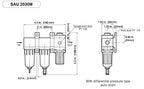 PneumaticPlus SAU2030M-N02DG Mini Three Stage Air Drying System, 1/4" NPT - Particulate Air Filter, Coalescing Filter, Air Pressure Regulator Combo - Poly Bowl, Auto Drain