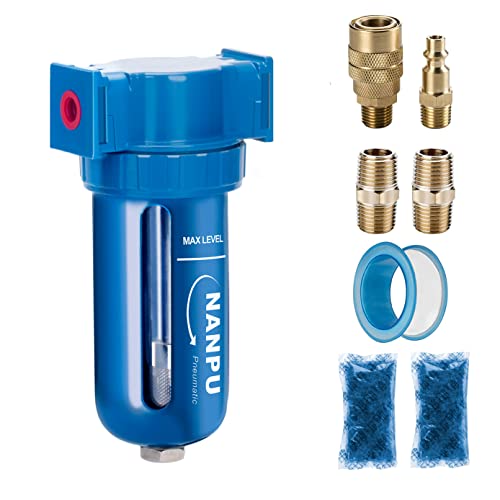 NANPU Zinc Alloy Desiccant Dryer, Compressed Air in Line Filter, Moisture Water Separator, Poly Bowl (3/8" NPT)