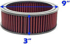 Round Washable Air Filter Cleaner Red Element Replacement Filter Flow Kit (9" X 3")