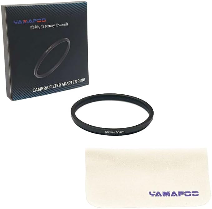 YAMAFOO 58mm to 55mm Step-Up Ring/Step Down Rings Filter Adapter for All Brands UV ND CPL Metal Ring Step-Up Rings Adapter Filter,Black (58-55)