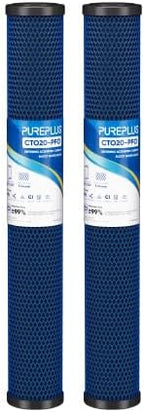 PUREPLUS 5 Micron 20" x 2.5" Whole House PFAS Removal Replacement Water Filter, Coconut Shell Activated Carbon Filter, Compatible with C1-20, EP-20, HX-CB-25-2010, F3WCB32,2PACK