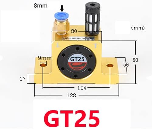 GT25 Industrial Turbine Vibrators, G 1/4" Pneumatic Compressed Air Power Turbine Vibrator Wheel Type Silent Golden Industrial Turbine Vibrator with Muffler