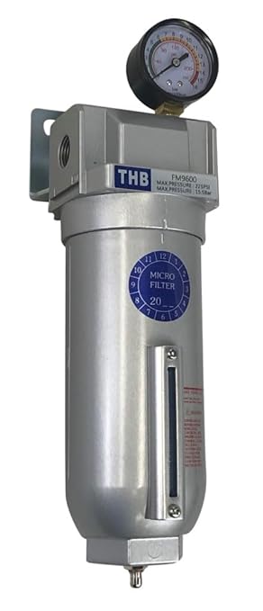 1/2" NPT Industrial Coalescing 0.01u Micron Filter Removes 99.98% of Oil, Moisture Vapor, Aerosols from Compressed Air Lines, 11oz Bowl, Manual Drain