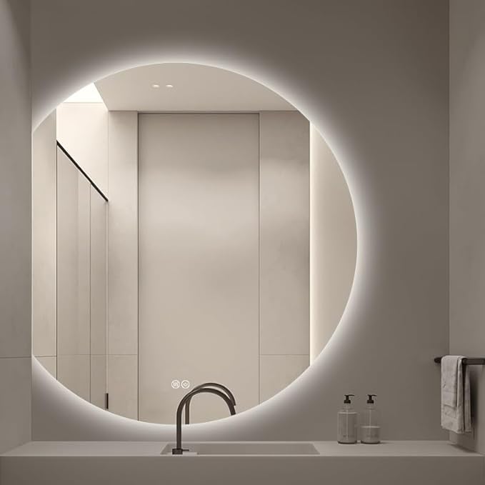 Bathroom Mirror, Dimmable LED Vanity Mirror Half Circle, Illuminated Mirror with Demister Pad, Large Wall Mirror with Touch Sensor (Size : 31x35''/80x90cm)