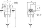 PneumaticPlus SAF200-N02B Miniature Compressed Air Particulate Filter 1/4" NPT - Poly Bowl, Manual Drain, Bracket