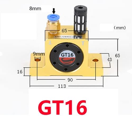 GT16 Industrial Turbine Vibrators, G 1/4" Pneumatic Compressed Air Power Turbine Vibrator Wheel Type Silent Golden Industrial Turbine Vibrator with Muffler