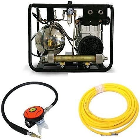 110V 1100W for Scuba Hookah Diving Air Compressor 115 PSI Electronic Pump with 1 x 50 Feet Hose & 1 x Respirator, Two Air Outlets