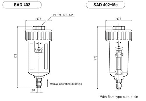 PneumaticPlus SAD402-N04D-MEP Compressed Air, External Water Trap Valve with Automatic Drain 1/2" NPT - Metal Bowl Sight Glass, 10 Micron