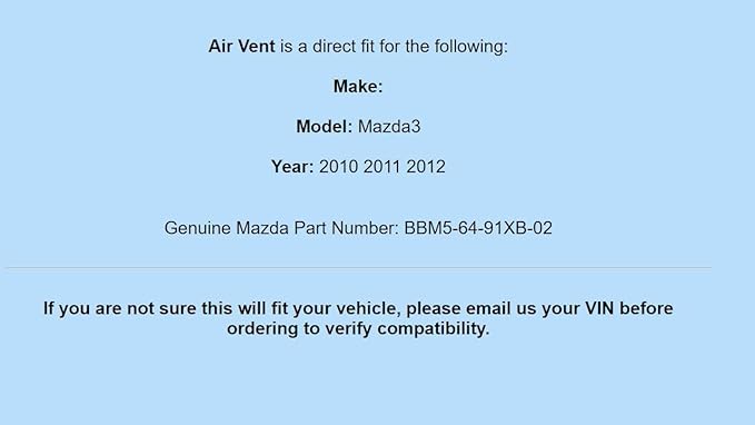 Genuine OEM for MAZDA 2010-2012 Mazda3 Air Vent BBM5-64-91XB-02 BBM56491XB02 BBM5-64-91XB02