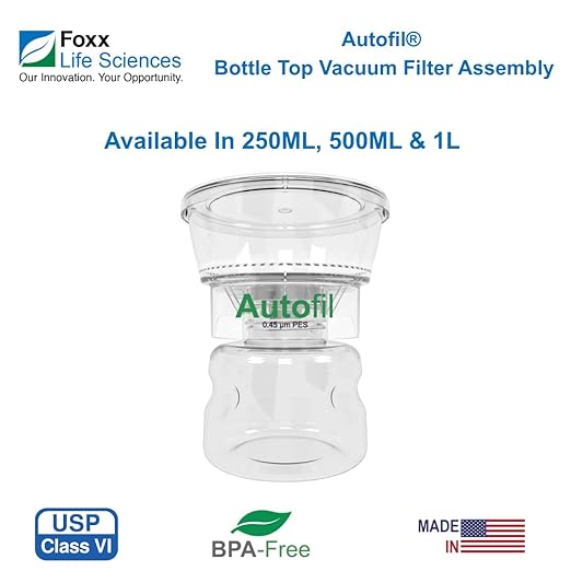 Foxx Life Sciences 1141-RLS Autofil Sterile Disposable Vacuum Filter Units with 0.45um PES Membrane for Prefiltration or Clarification, 250mL, Pack of 12