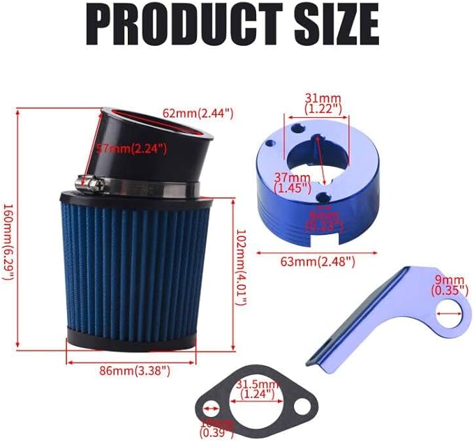 Air Filter Adapter Jet Kit for Predator 301cc 420cc 11hp 13hp 15hp GX340 GX390 389cc Stage 1 Mini Bike Parts Go Kart Golf Cart Lawnmower Water Pump Pressure Washer Generator OHV Engine (Blue)