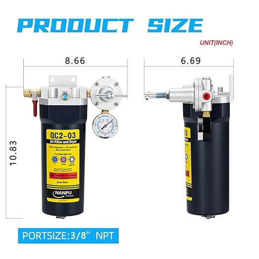 NANPU QC2 3/8" NPT Desiccant Air Dryer with Regulator and Gauge – Inline Moisture Filter for Air Compressor, 3/8" NPT Ball Valve, 120 CFM, 152 PSI – Ideal for Spray Painting and Pneumatic Tools