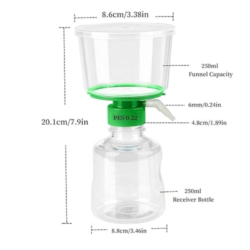 250ML Sterile Vacuum Filter Units with 0.22um PES Membrane, Individually Wrapped