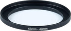 43mm Lens to 49mm Camera Lens Adapter 43mm to 49mm Step Up Ring Adapter Ring for All Brands of UV ND CPL, with Premium Lens Wiping Cloth 2 Pack (43mm-49mm)