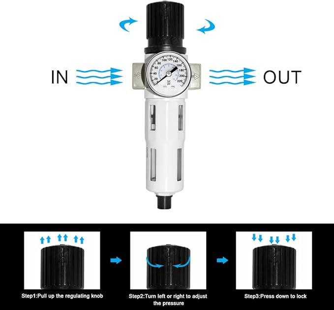 Beduan 3/8" Heavy Duty NPTCompressed Air Pressure Regulator Filter,Water/Oil Trap Separator Combo Tool Compressor Filter(MINI)