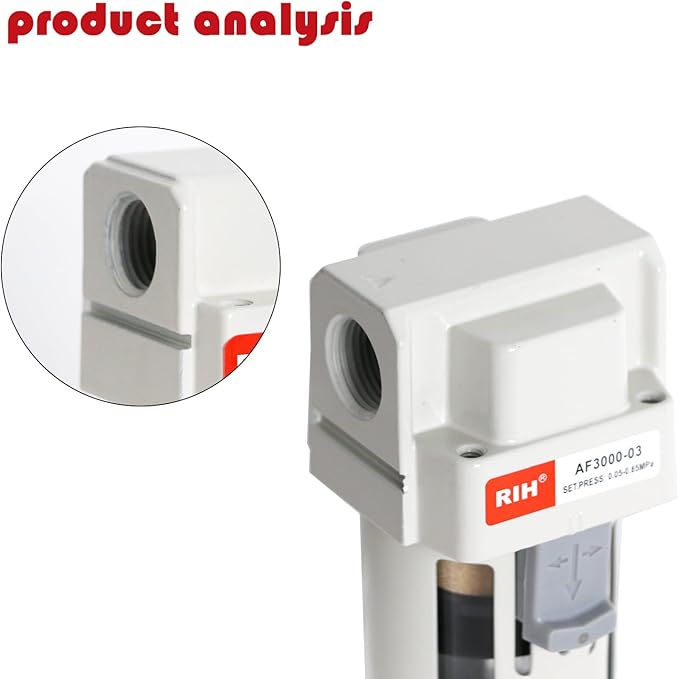 RIH 3/8" NPT Air Dryer for Compressor, Air compressor water separator,air compressor filter,AF3000-03 Manual Drain,5 Micron Brass Element, Poly Bowl 0-150 psi 5μm.