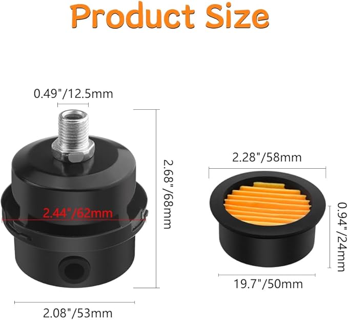 WMYCONGCONG 2 PCS 1/4" 12.5mm Air Compressor Silencer Filter Metal Air Compressor Intake Filter Noise Muffler Silencer (12.5mm) + 2 PCS Filter Element Replacement