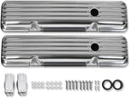 Tall Valve Covers For SBC 283 305 327 350 400 1958-1986 and 12" Oval Air Cleaner Partial Finned Polished