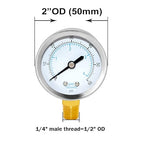 Joywayus Pressure Gauge 0 to 60 PSI Brass 1/4" Male NPT Thread Lower Mount, Multiple Function