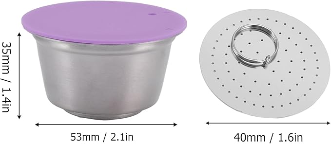 Reusable Coffee Capsule, Stainless Steel Coffee Filter Cup Set, Coffee Capsule Cup with Pressed Powder Cover for Coffee Maker (Purple)