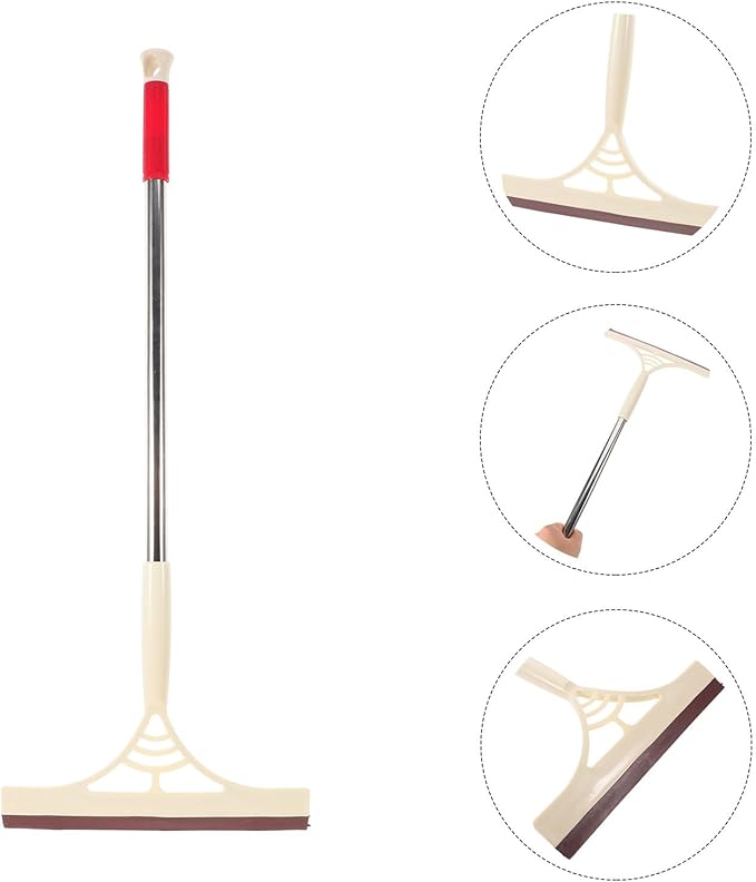 Toyvian Multi-Functional Glass Squeegee with Scrubber, Dry and Wet Use Window Cleaner Tool for Tiles and Car Windows, Khaki Household Extendable Shower Squeegee for Bathroom and Kitchen