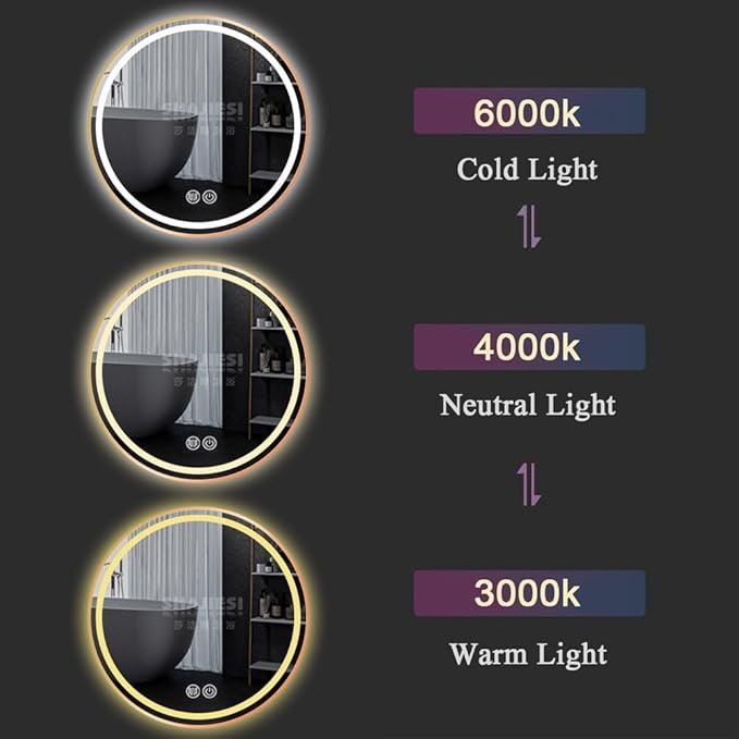 LTSRLL Frameless Illuminated LED Bathroom Wall Mirror with Touch, Demister Pad and Dimmable Lights & 3 Colors for Makeup Shaving and Bath Vanity IP44(Translucent,50cm/19.7in)