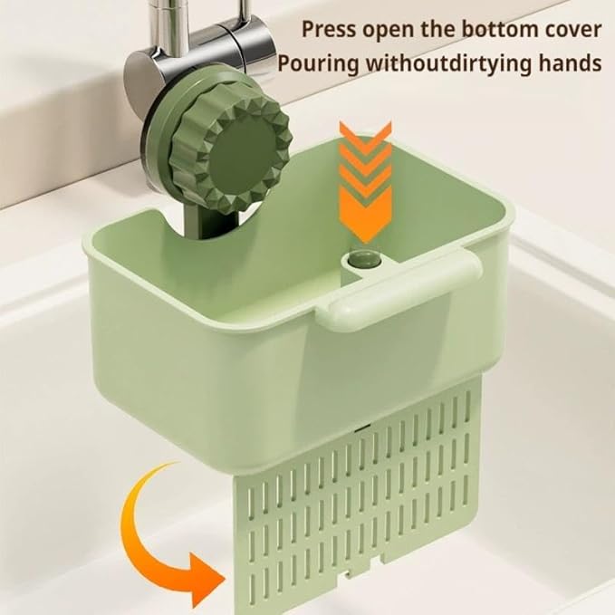 Kitchen Sink Strainer Drainer Basket with Suction Cup,Food Waste Filter Basket,Sponge Brush Holder for Kit-chen Home,Efficient Kitchen Waste Management (Green)