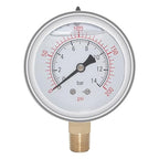 Joywayus Pressure Gauge 0-200 PSI Brass 1/4" NPT Male Thread Lower Mount, Glycerin Filled, Stainless Steel Case, Multiple Function