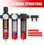 NANPU Z Series 3-Stage Air Filtration System - Sintered, Fine, & Charcoal Filters, 1/2" NPT Inlet, 1/4" NPT Outlet Module, 0-230 psi Gauge, 127 CFM @ 6 bar, Metal Housing, Auto Drain