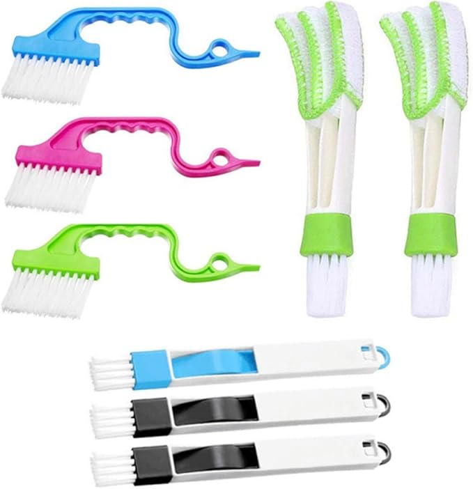8pcs Window Groove Cleaning Brush Set Wet and Dry Scrubber Brushes for Window Gaps and Tracks Dust Removal Household Cleaning Tools