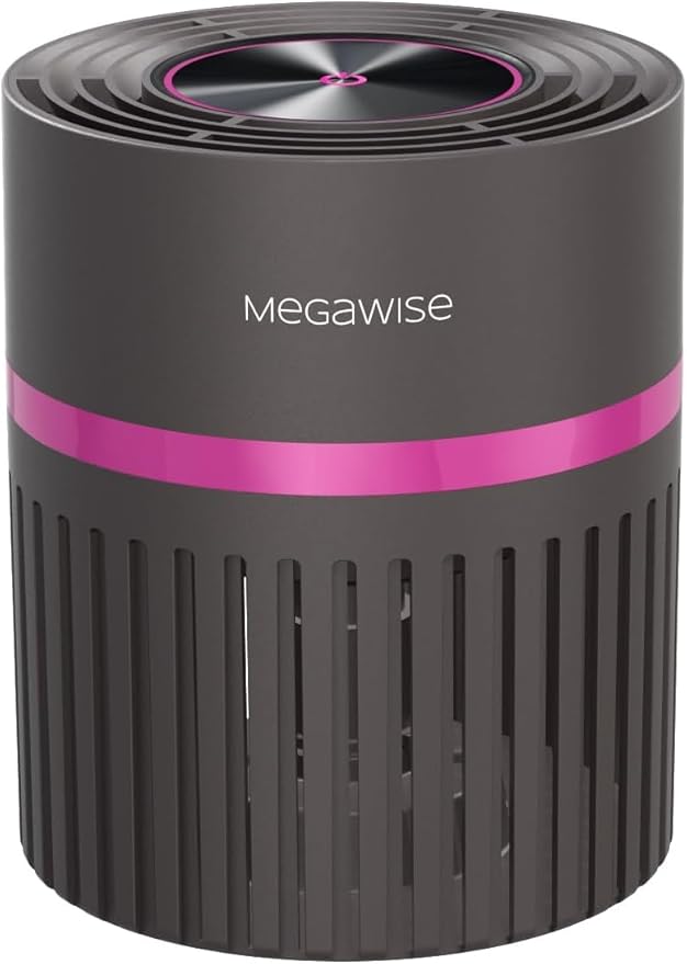 MEGAWISE Office Air Purifier with 3-in-1 HEPA Filter Desktop Air Cleaner for Smoke, Pet Dander, etc. HEPA Air Purifier for Home and Bedroom, 100% Ozone Free (Available for California)