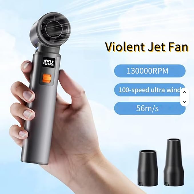 joic 130,000 RPM Powerful 100 Speed Portable Fan, High Speed Turbo Air Blower/Cleaner, 8000mAh Battery Handheld USB C Rechargeable, For Heat Beach Camping BBQ Cooling Hiking Gift For Men Women Kids