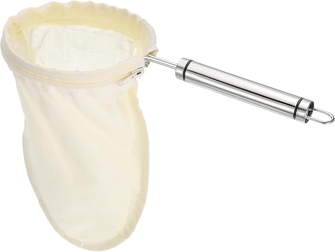 uxcell 1 Pcs Cloth Coffee Filter Bags, Coffee Sock Filter, Reusable Coffee Strainer with Stainless Steel Handle, Small, Yellow