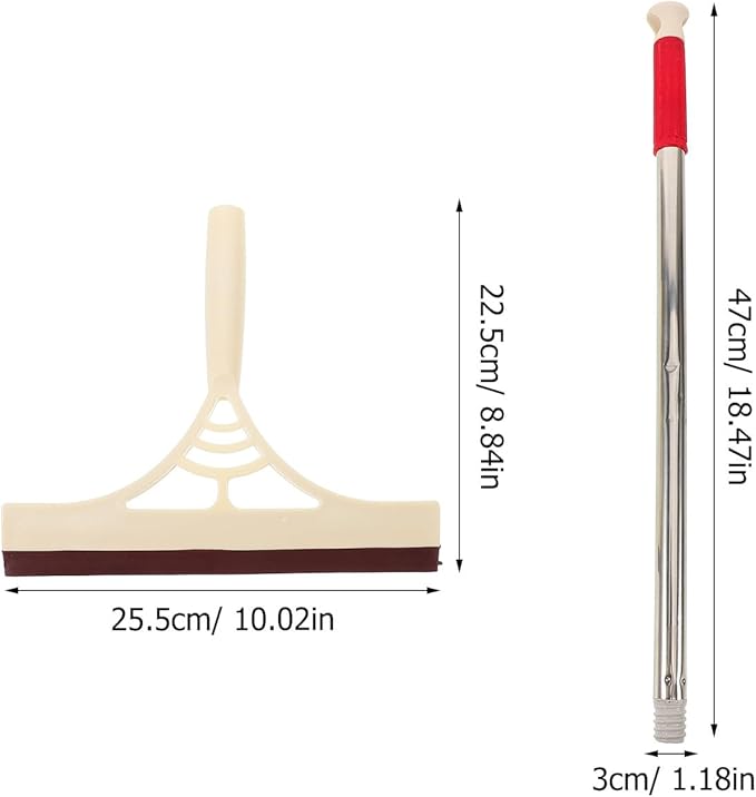 Multifunctional Glass Door Squeegee with Long Handle, Dry and Wet Use Floor and Mirror Cleaner for Bathroom Shower Windows, Khaki Household Water Scraper