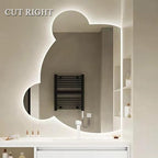 LTSRLL LED Vanity Mirror Cute Bear Decorative Mirror for Bathroom & Dressing Tabler Backlight Wall Mirror with 3 Color Dimmable Light Demister Pad Human Body Sensor Switch(Cut Right,80cmx95cm)