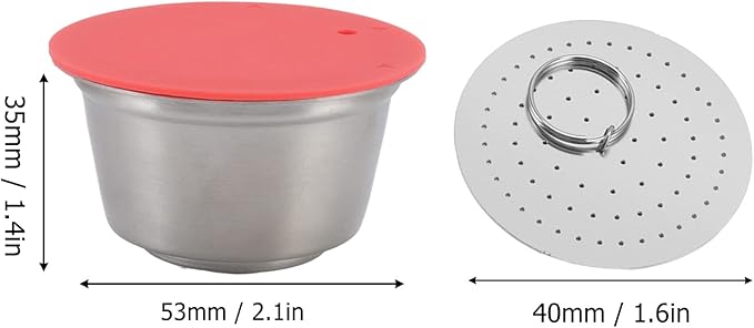 Reusable Coffee Capsule, Stainless Steel Coffee Filter Cup Set, Coffee Capsule Cup with Pressed Powder Cover for Coffee Maker (Red)