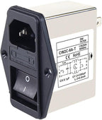 IEC Power Filter, Inlet Power Socket, IEC Socket Power Filter with Built-in Fuse and Rocker Switch, Noise Suppression, Compatible with CW2C-3A-T/CW2B-6A-T/CW2B-10A-T (CW2C-3A-T)