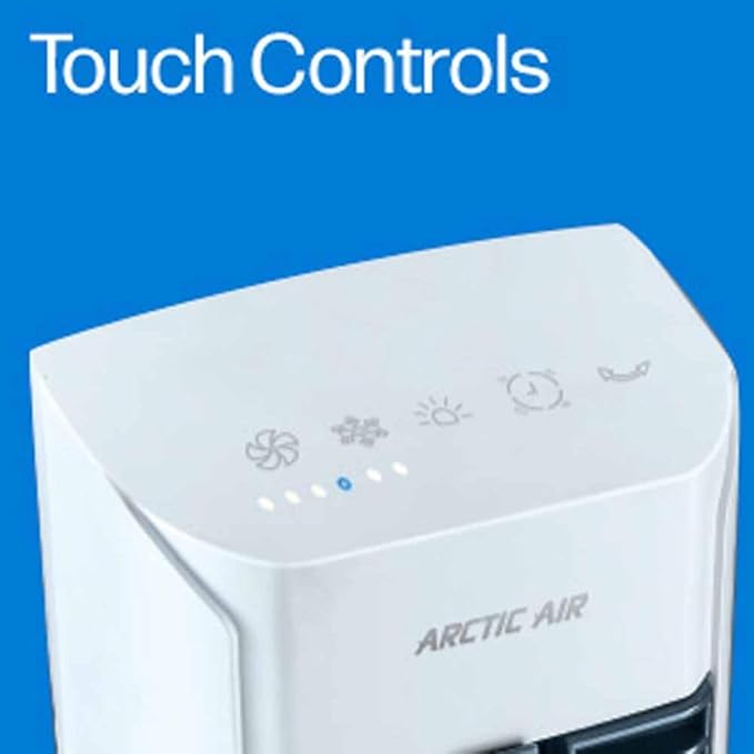 Arctic Air Tower+ Indoor Evaporative Cooler with Oscillating and Quiet Fan Function, Auto-Off Timer, 4 Fan Speeds, LED Night Light, 16-Hour Cooling, Fan for Bedroom, Living Room, Office & More,White