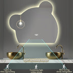 LTSRLL LED Vanity Mirror Cute Bear Decorative Mirror for Bathroom & Dressing Tabler Backlight Wall Mirror with 3 Color Dimmable Light Demister Pad Human Body Sensor Switch(Cut Right,70cmx85cm)