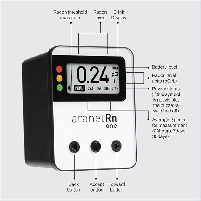 Radon One – Fast Home Radon Detector with 10-Minute Response, E-Ink Display, Battery Powered, Portable Real-Time Radon Monitor for Basements & Indoor Air Monitoring (Green)