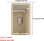 Bathroom Mirror with LED Lights，Bathroom Led Mirror ，Backlit Bathroom Mirror ，LED Mirror for Bathroom，with Touch Sensor/Demister pad，Shatterproof，Adjustable Lights(A,W50*H70cm/W19.7*H27.6IN)