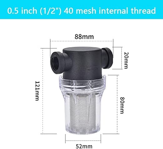 Budget Plastic Water Filter 1/2-1 - Lightweight Pre-Strainer for Fish Tanks, Garden Hose & Outdoor Plumbing(0.5 Inch 40 Mesh in)