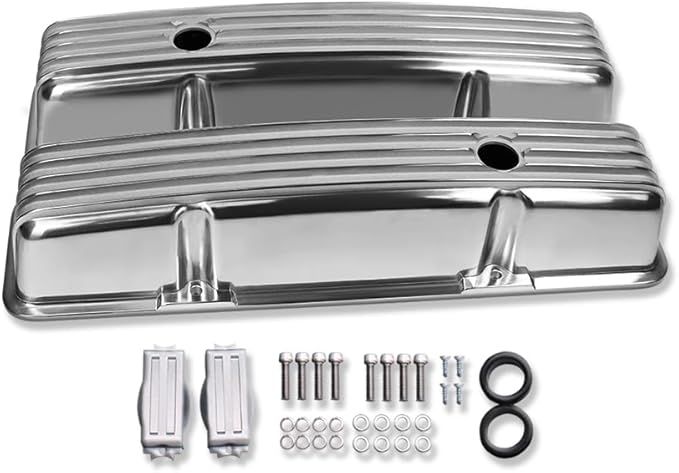 Tall Valve Covers For SBC 283 305 327 350 400 1958-1986 and 15" Oval Air Cleaner Full Finned Polished