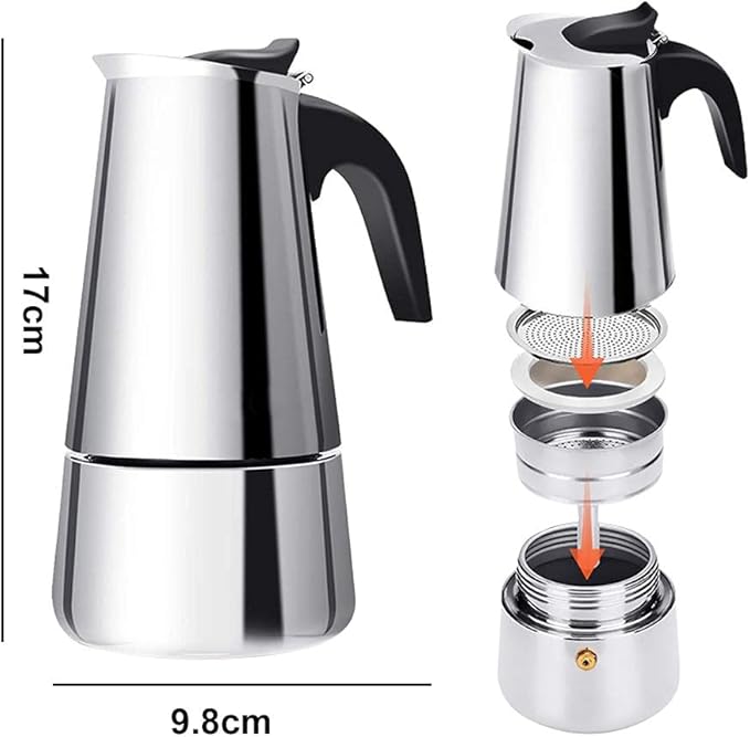 ZJchao Eagle Beak Design Moka Pot Portable Stainless Steel Coffee Maker Pot Pressure Extraction for Rich Flavor Suitable for All Stoves (01)