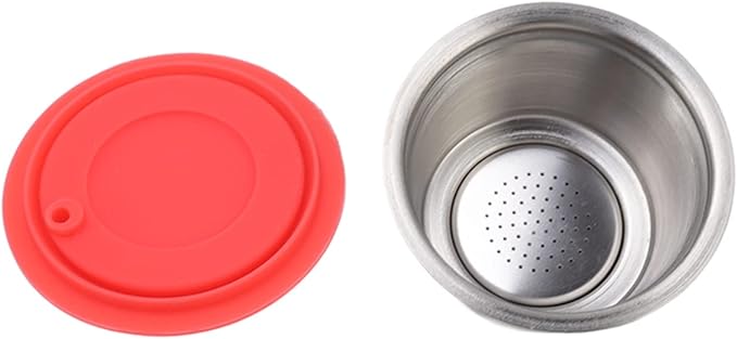 Reusable Coffee Capsule, Stainless Steel Coffee Filter Cup Set, Coffee Capsule Cup with Pressed Powder Cover for Coffee Maker (Red)