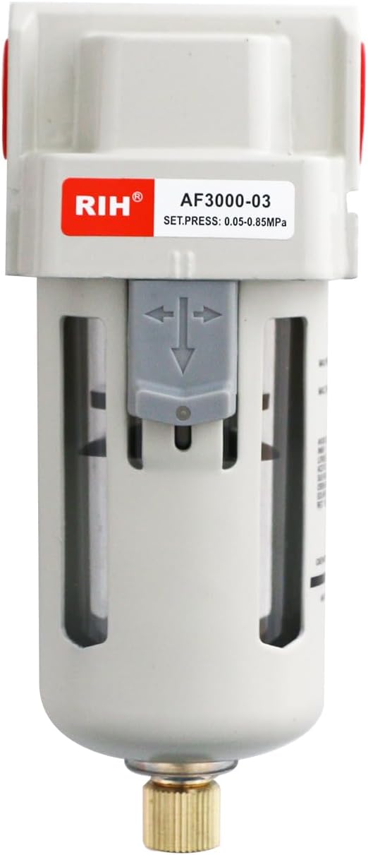 RIH 3/8" NPT Air Dryer for Compressor, Air compressor water separator,air compressor filter,AF3000-03 Manual Drain,5 Micron Brass Element, Poly Bowl 0-150 psi 5μm.