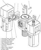PneumaticPlus PPC4-N04G-Q1 Compressed Air Filter Regulator Lubricator Combo 1/2" NPT, 5 Micron, Metal Bowl, Manual Drain, Embedded Gauge (0-140 PSI)
