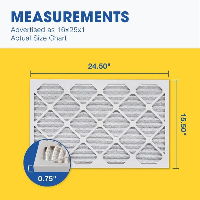 Aerostar 16x25x1 MERV 13 Pleated Air Filter, AC Furnace Air Filter, 12 Pack (Actual Size: 15 3/4" x 24 3/4" x 3/4")