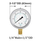 Joywayus Pressure Gauge 0-60 PSI Brass 1/4" NPT Male Thread Lower Mount, Glycerin Filled, Stainless Steel Case, Multiple Function